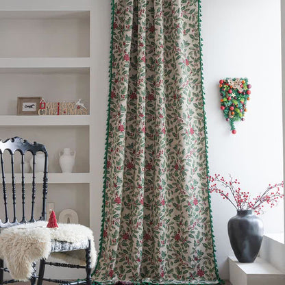 Brighthowl Christmas-inspired Holly Leaf Tassel Curtain