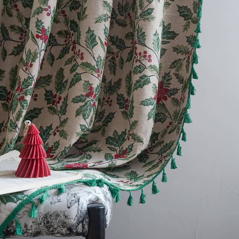 Brighthowl Christmas-inspired Holly Leaf Tassel Curtain