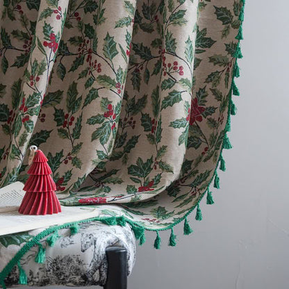 Brighthowl Christmas-inspired Holly Leaf Tassel Curtain