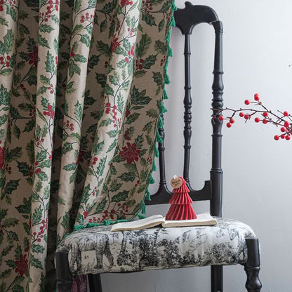 Brighthowl Christmas-inspired Holly Leaf Tassel Curtain