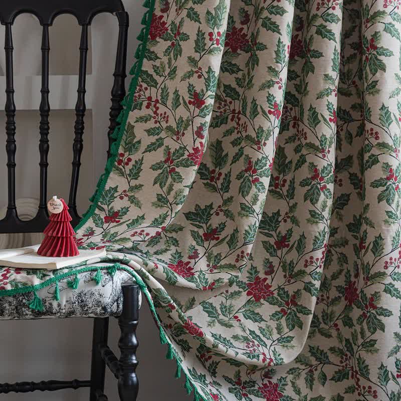 Brighthowl Christmas-inspired Holly Leaf Tassel Curtain