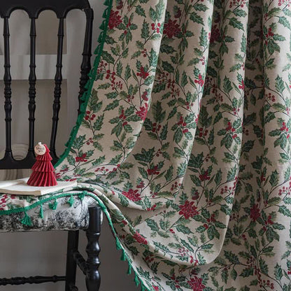 Brighthowl Christmas-inspired Holly Leaf Tassel Curtain