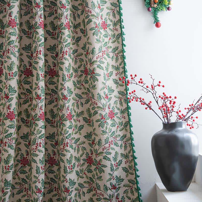 Brighthowl Christmas-inspired Holly Leaf Tassel Curtain