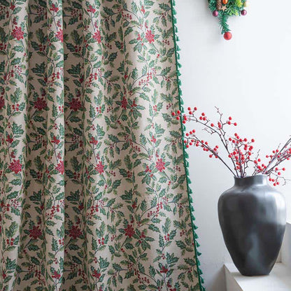 Brighthowl Christmas-inspired Holly Leaf Tassel Curtain