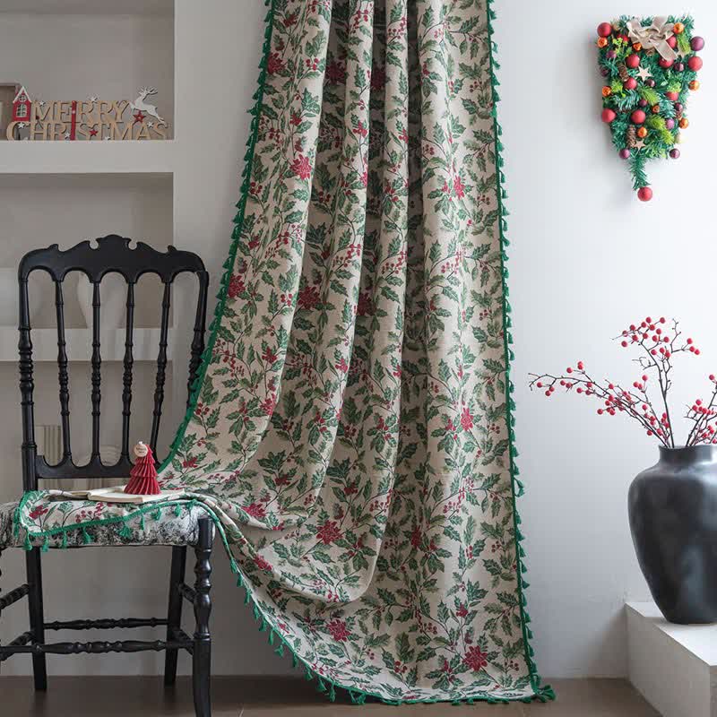 Brighthowl Christmas-inspired Holly Leaf Tassel Curtain