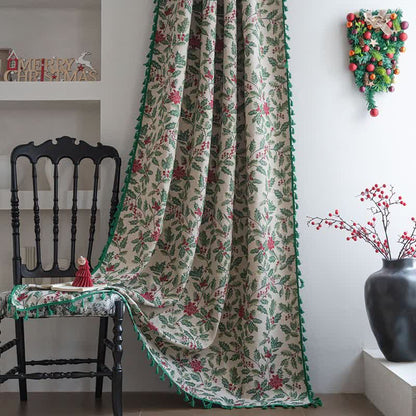 Brighthowl Christmas-inspired Holly Leaf Tassel Curtain