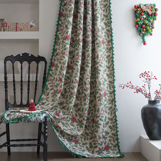 Brighthowl Christmas-inspired Holly Leaf Tassel Curtain