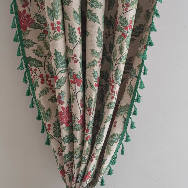 Brighthowl Christmas-inspired Holly Leaf Tassel Curtain