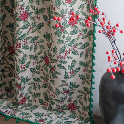 Brighthowl Christmas-inspired Holly Leaf Tassel Curtain