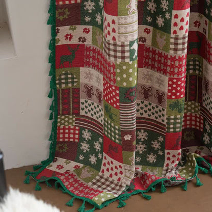 Brighthowl Patchwork Christmas-inspired Print Tassel Curtain