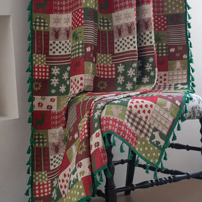 Brighthowl Patchwork Christmas-inspired Print Tassel Curtain