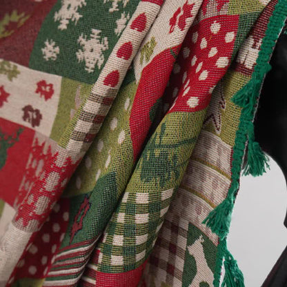 Brighthowl Patchwork Christmas-inspired Print Tassel Curtain