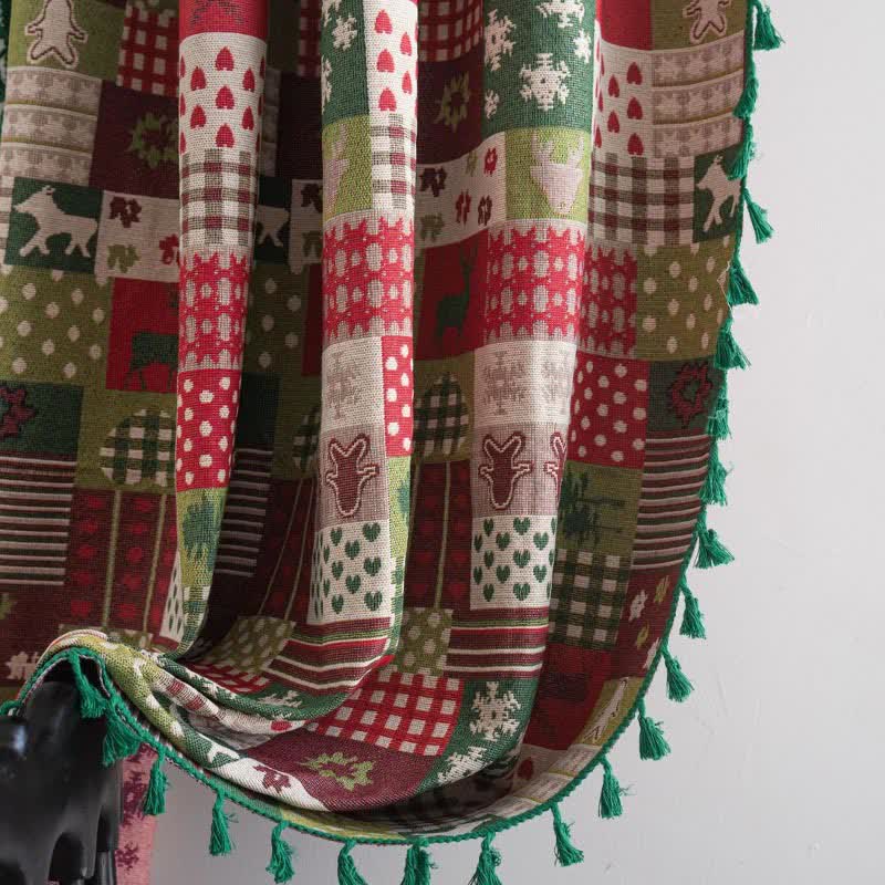 Brighthowl Patchwork Christmas-inspired Print Tassel Curtain
