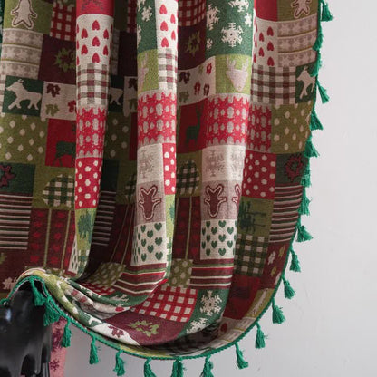 Brighthowl Patchwork Christmas-inspired Print Tassel Curtain