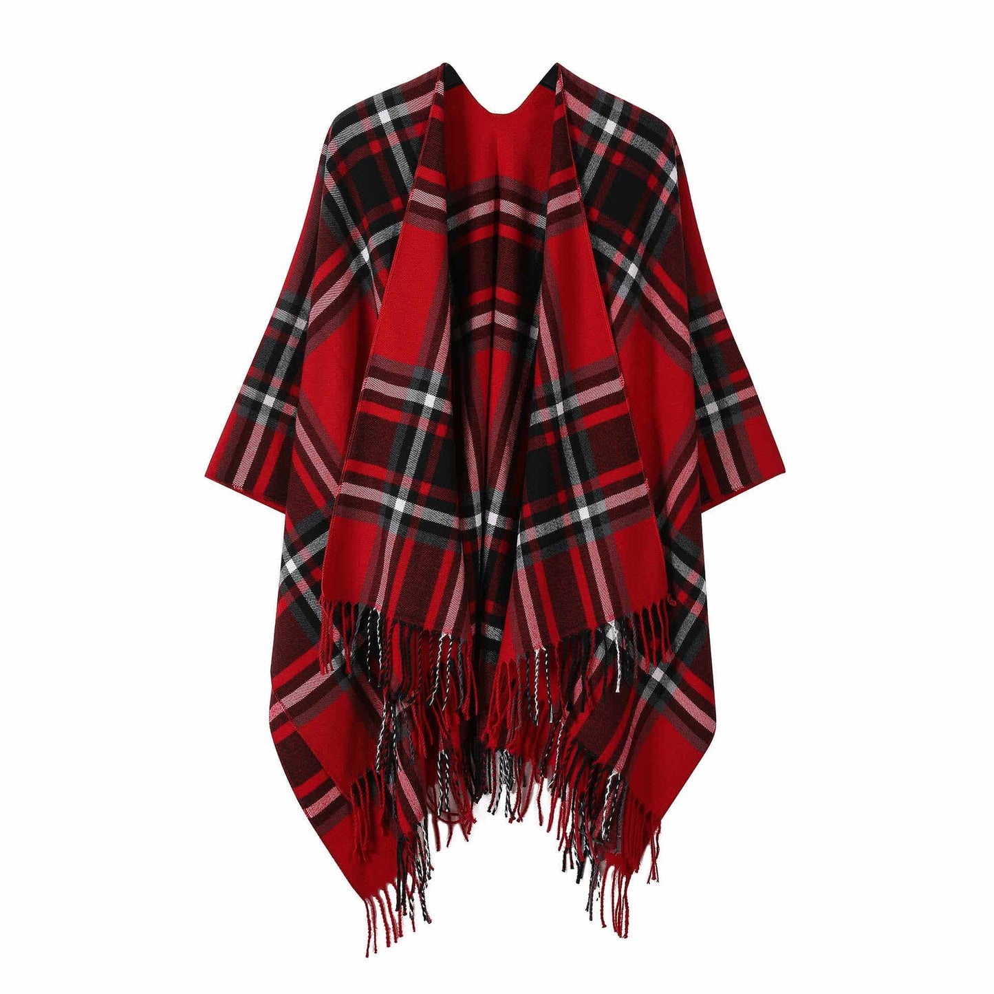 Brighthowl Classic Plaid Tassel Shawl Cape