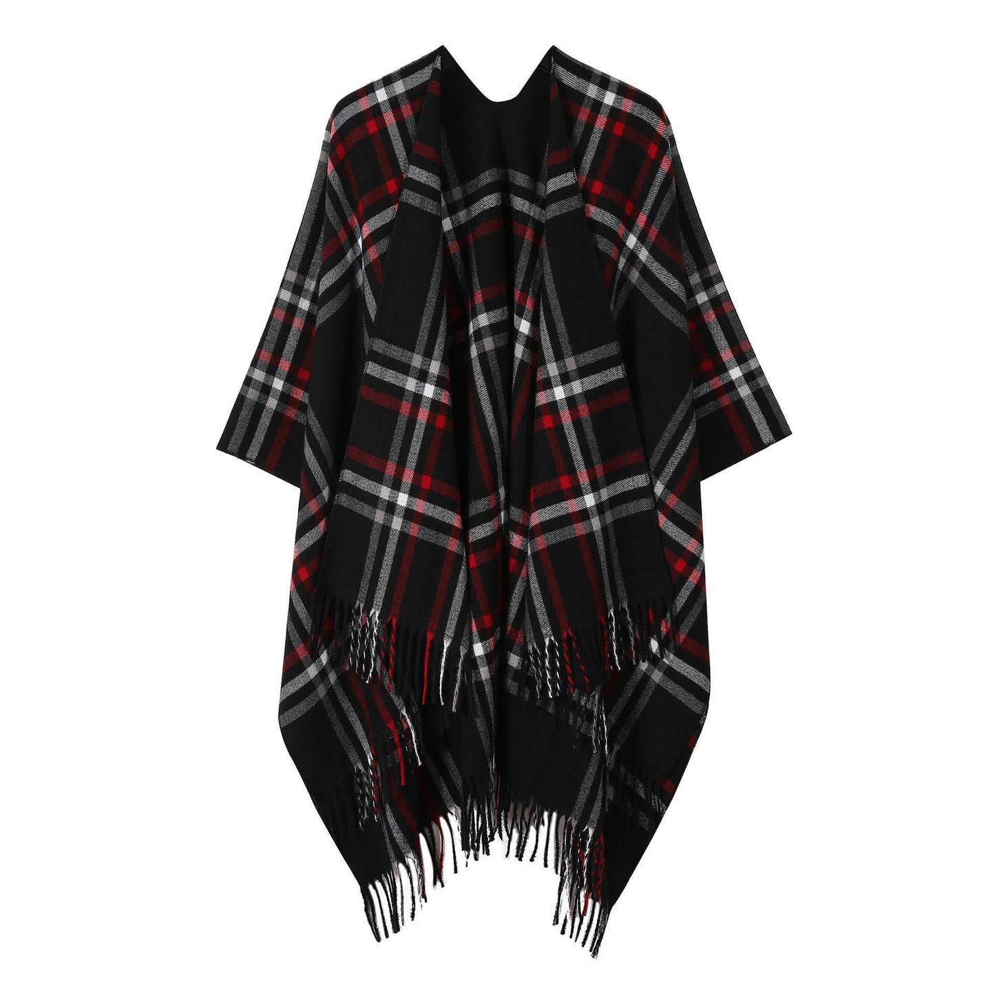 Brighthowl Classic Plaid Tassel Shawl Cape