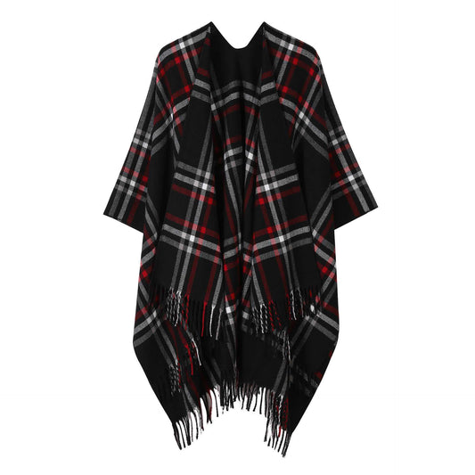 Brighthowl Classic Plaid Tassel Shawl Cape