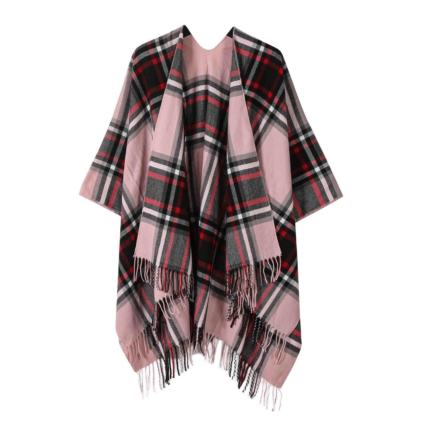 Brighthowl Classic Plaid Tassel Shawl Cape