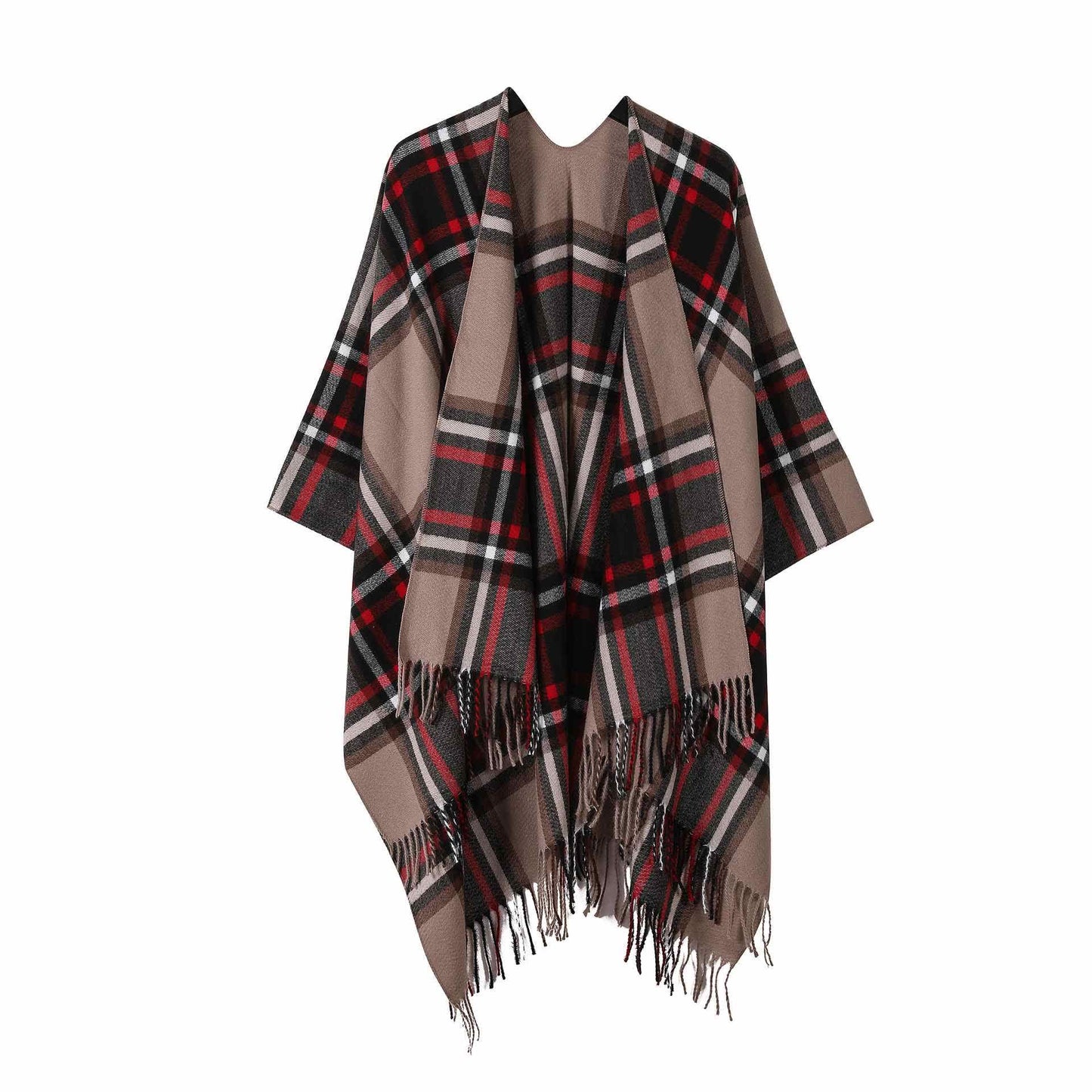 Brighthowl Classic Plaid Tassel Shawl Cape