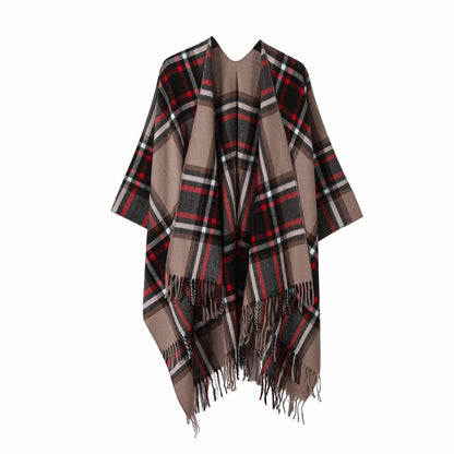 Brighthowl Classic Plaid Tassel Shawl Cape