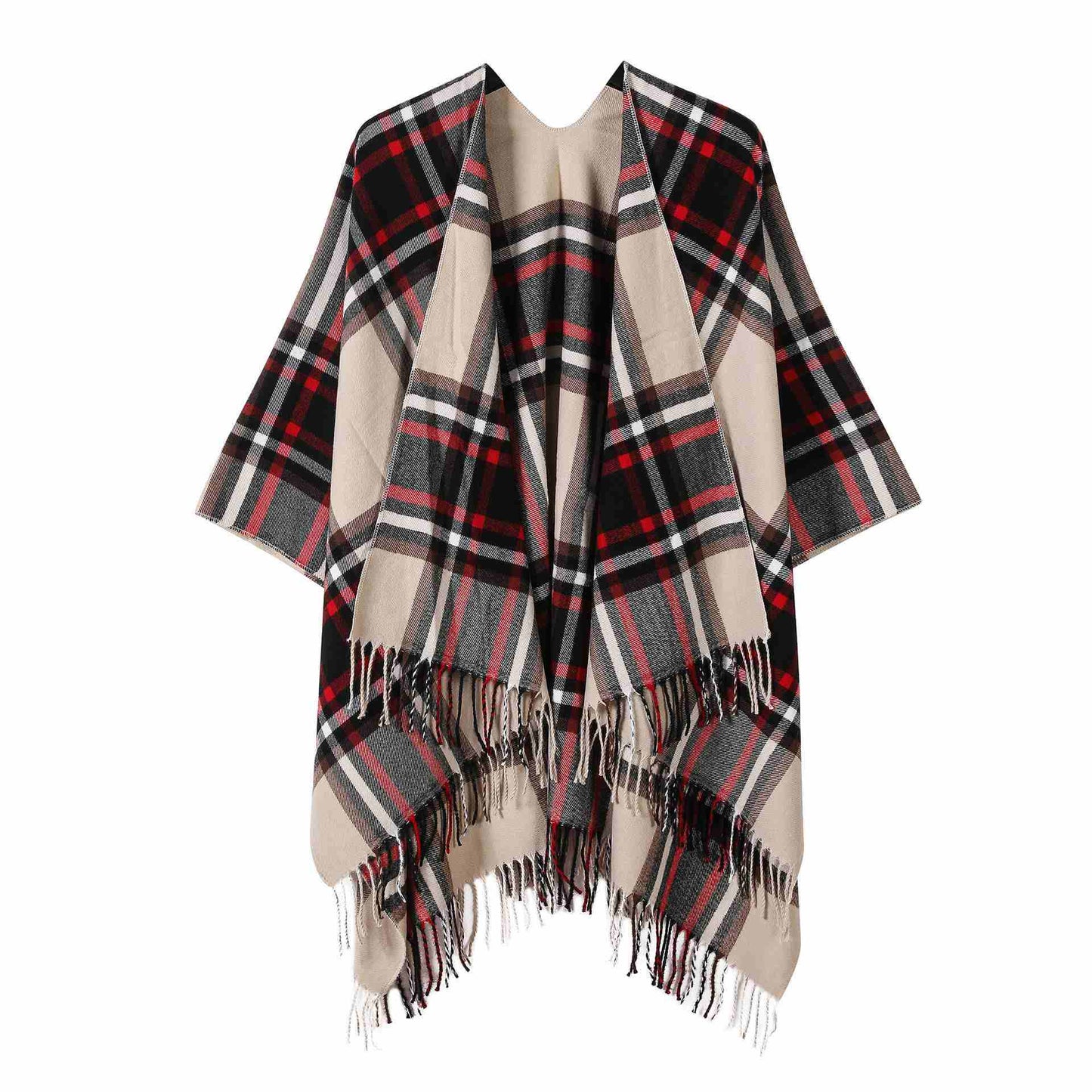 Brighthowl Classic Plaid Tassel Shawl Cape