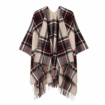Brighthowl Classic Plaid Tassel Shawl Cape