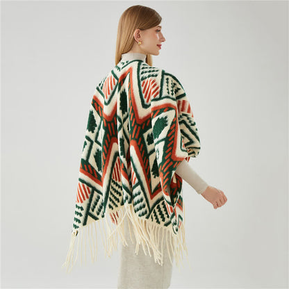 Brighthowl Ethnic Geometric Pattern Tassel Shawl Cape