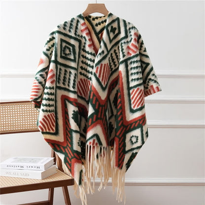 Brighthowl Ethnic Geometric Pattern Tassel Shawl Cape