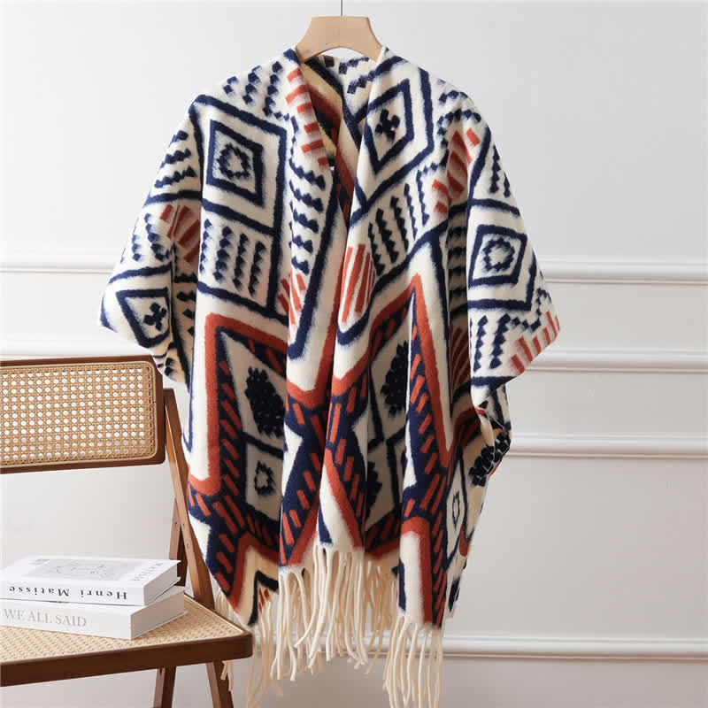 Brighthowl Ethnic Geometric Pattern Tassel Shawl Cape