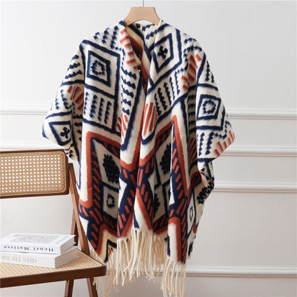 Brighthowl Ethnic Geometric Pattern Tassel Shawl Cape