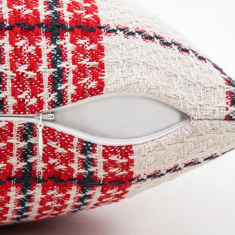 Brighthowl Red & White Plaid Jacquard Decorative Pillowcase