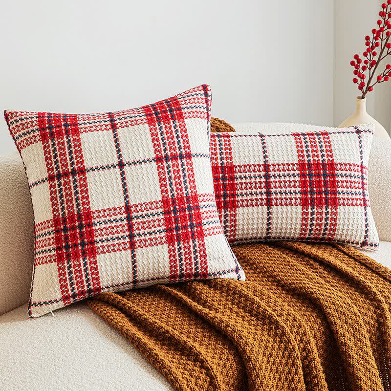 Brighthowl Red & White Plaid Jacquard Decorative Pillowcase