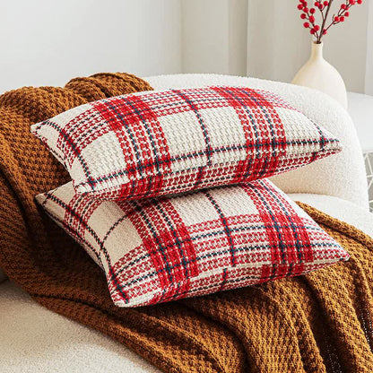 Brighthowl Red & White Plaid Jacquard Decorative Pillowcase