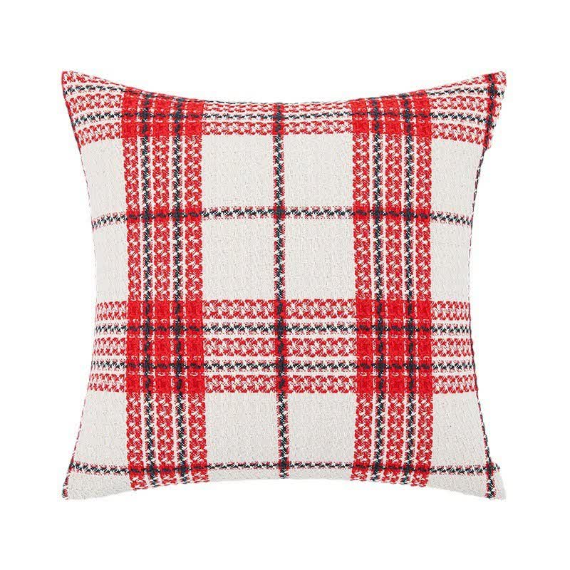 Brighthowl Red & White Plaid Jacquard Decorative Pillowcase