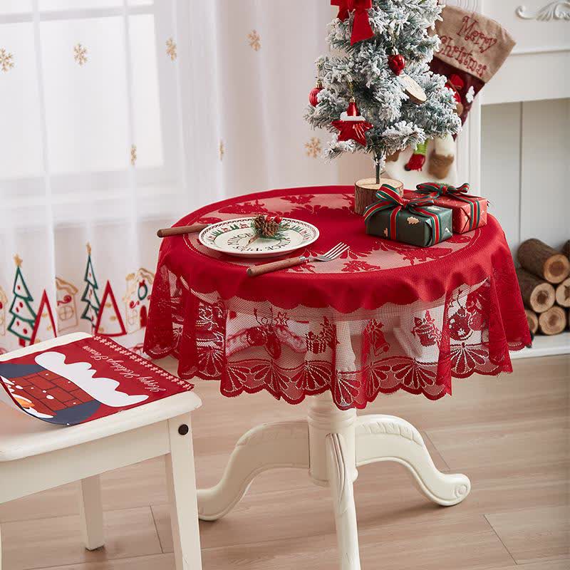 Brighthowl Christmas Embroidered Lace Decorative Tablecloth
