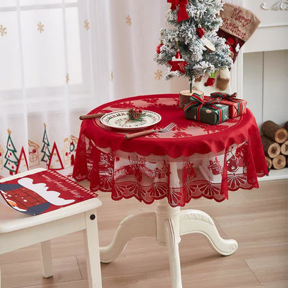 Brighthowl Christmas Embroidered Lace Decorative Tablecloth