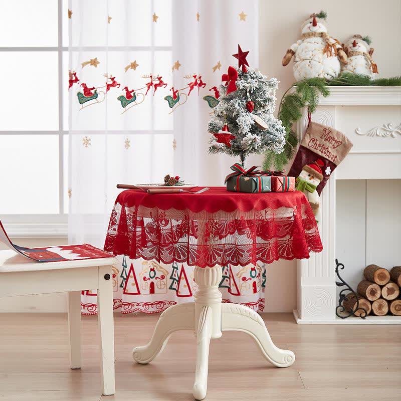 Brighthowl Christmas Embroidered Lace Decorative Tablecloth