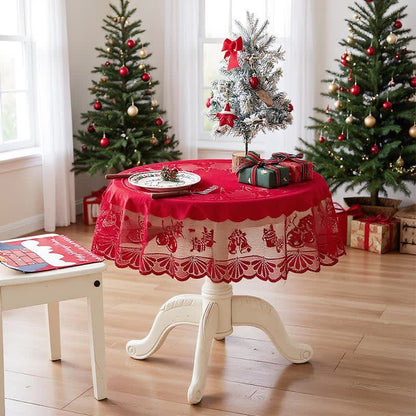 Brighthowl Christmas Embroidered Lace Decorative Tablecloth