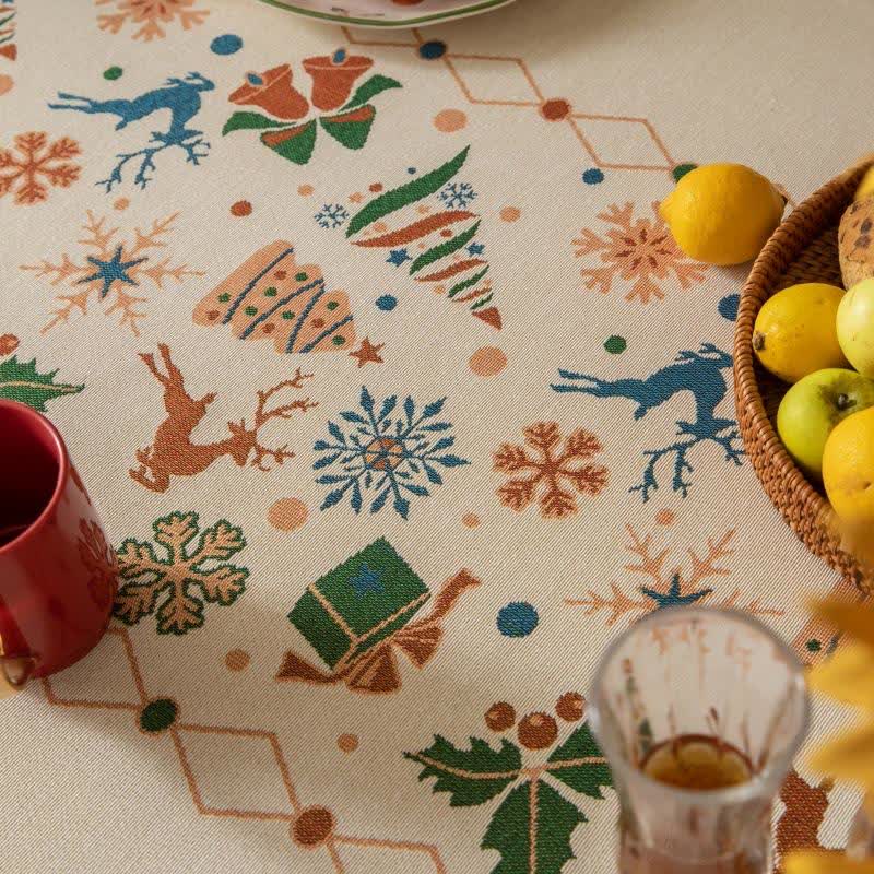 Brighthowl  Christmas-inspired Jacquard Beige Tablecloth