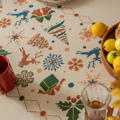 Brighthowl  Christmas-inspired Jacquard Beige Tablecloth