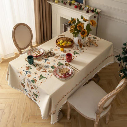 Brighthowl  Christmas-inspired Jacquard Beige Tablecloth