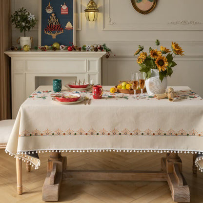 Brighthowl  Christmas-inspired Jacquard Beige Tablecloth