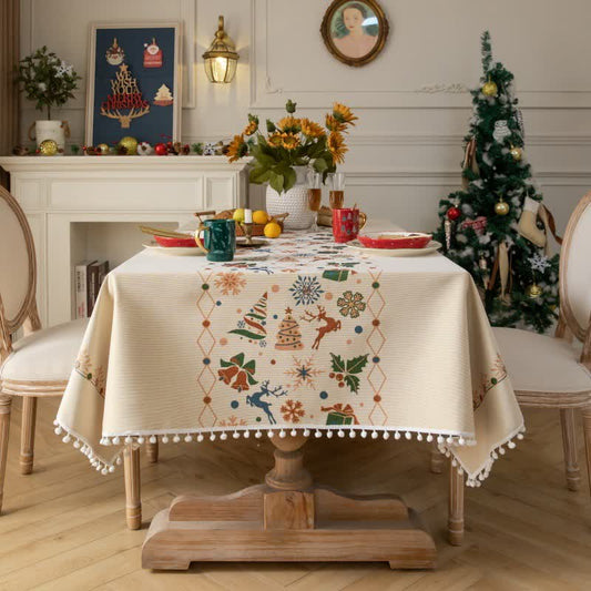 Brighthowl  Christmas-inspired Jacquard Beige Tablecloth