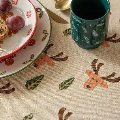 Brighthowl  Christmas Reindeer Jacquard Beige Tablecloth