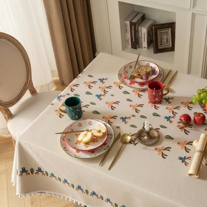 Brighthowl  Christmas Reindeer Jacquard Beige Tablecloth