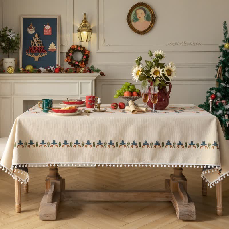 Brighthowl  Christmas Reindeer Jacquard Beige Tablecloth