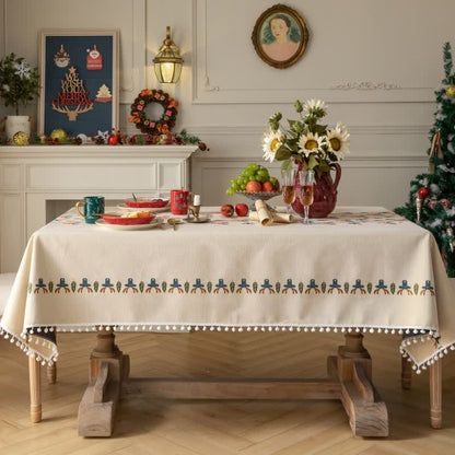 Brighthowl  Christmas Reindeer Jacquard Beige Tablecloth