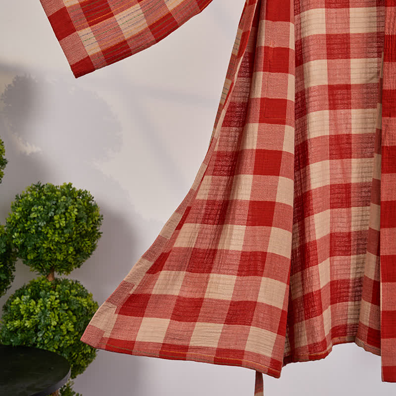 Brighthowl Classic Plaid Cotton Gauze Kimono Robe