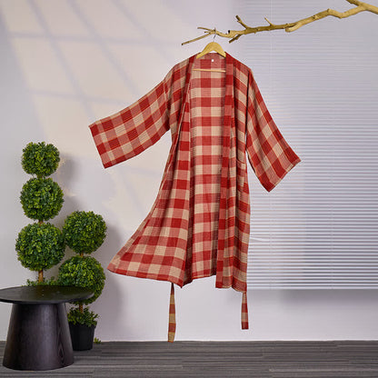 Brighthowl Classic Plaid Cotton Gauze Kimono Robe
