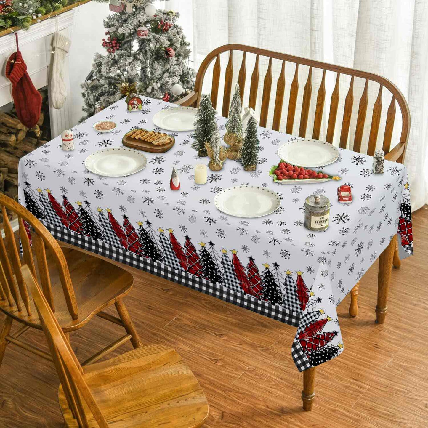 Brighthowl Christmas Tree Snowflake Print Tablecloth